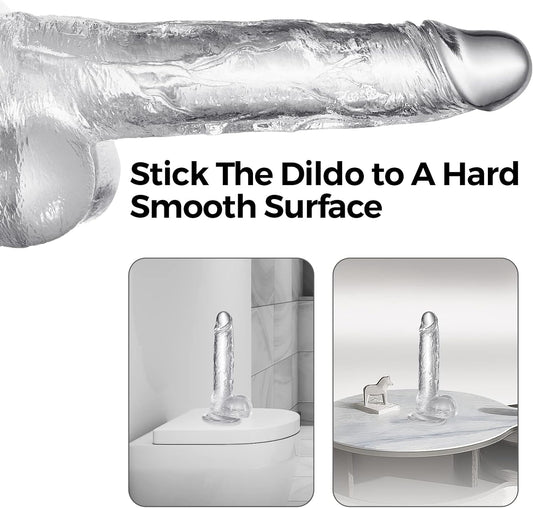 Realistic Big Dildos Feels like Skin, Suction Cup Dildo for Hands-Free Play,Sex Toys Clear Dildos (8")