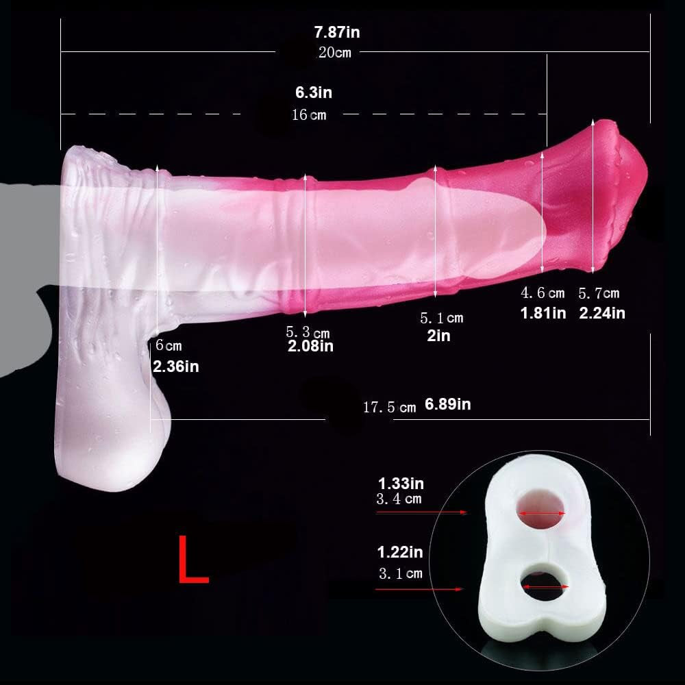 Resuable Penis Sleeve Extender Enlarger Silicone Horse Cock Sleeve Extension Sheath with Stretchy Loop for Men Testicle Ring Male Sex Toys Adult Sex Toy (Large Size)