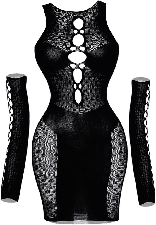 Buitifo Sexy Lingerie for Women Dress One Piece Babydoll Sleepwear Party Clubwear with Oversleeve (Black,M)