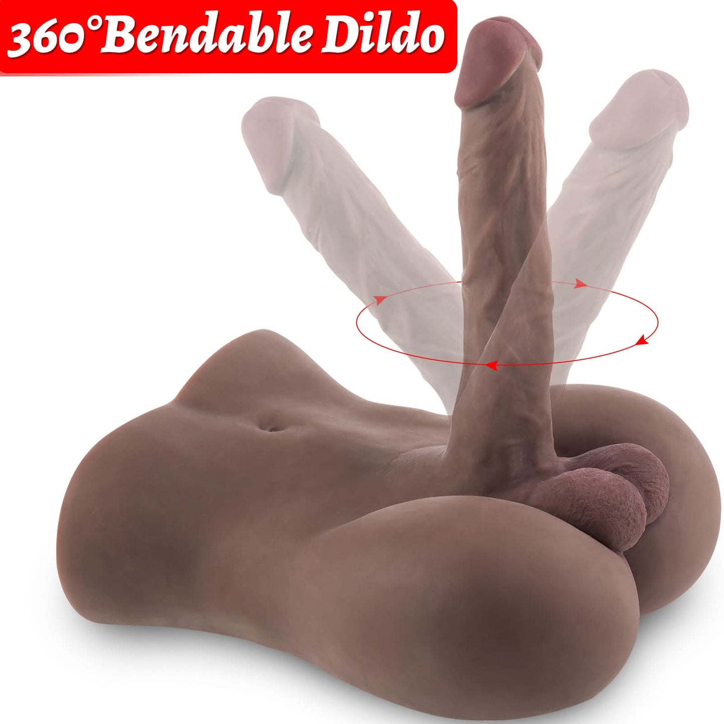 Male Sex Doll with Flexible Dildo Realistic Huge Cock, Black Men Sex Dolls for Women, Male Sex Doll Torso Tight Anal Hole 8in Cock for Female Masturbation, Unisex Masturbator Toy for Gay Couple 7lb