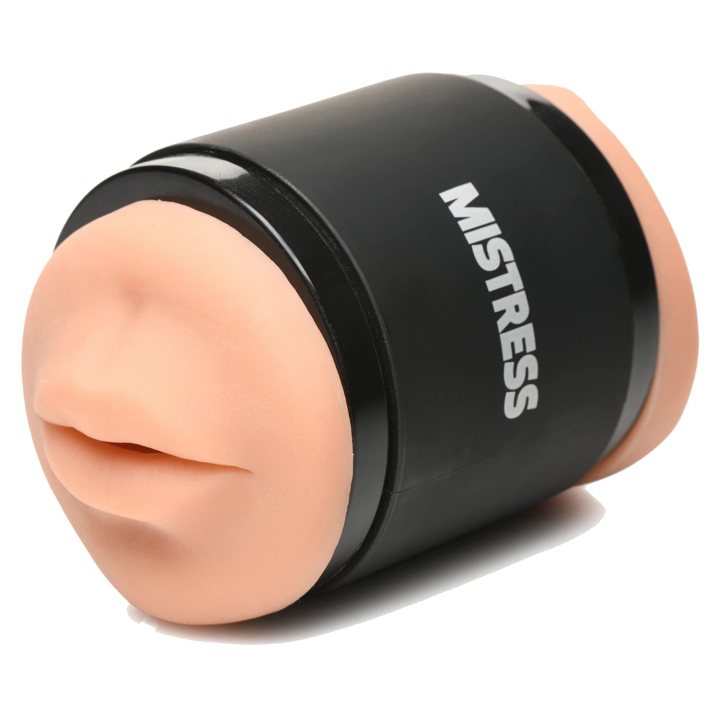 Mistress Double Shot Mouth & Pussy Stroker Masturbator Made with Realistic BioSkin for Men & Couples. Textured Inner Tunnel for Stimulation with Realistic Mouth & Vagina - Light