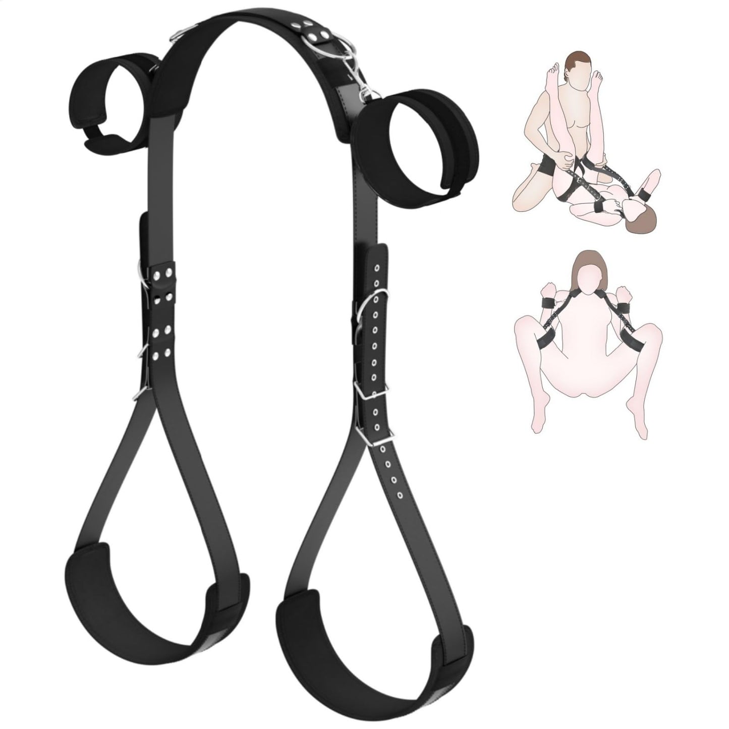 BDSM Sex Bondage Set with Handcuffs and Leg Straps Cuffs, Adjustable Wrist Thigh Restraint Ropes and Soft Tie Set, Portable SM Games Sex Toys for Couples Restraints Kit Unisex