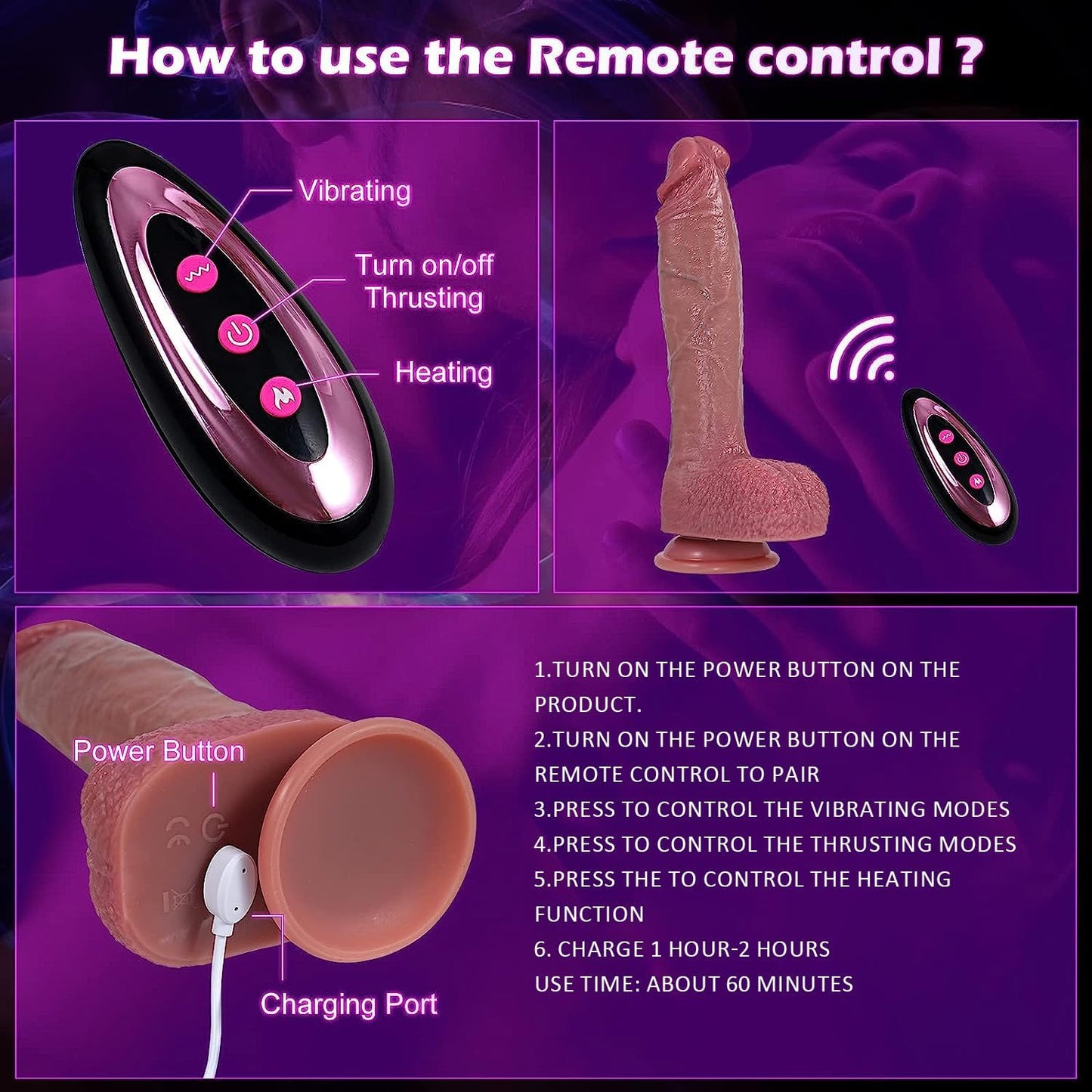 10" G Spot Dildo Women Men: Realistic Silicone Suction Cup Anal Dildo Thruster with Remote Control 9 Vibrations 3 Telescopic, Hands-Free Strap on Thick Penis Adult Sex Toy for Couples