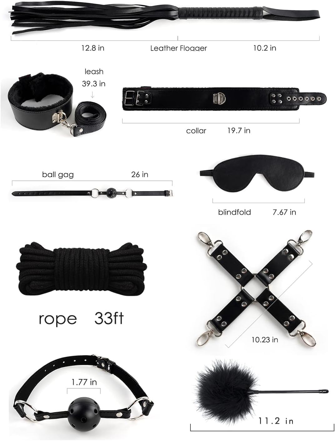 10pcs Bondage Kit,Bed Restraint BDSM Neck to Wrist Bondage Restraints Set, Adjustable Belt Soft and Comfortable Wrist and Ankle Restraints Kit, SM Toys Bondaged Kit Sexy Toys Set