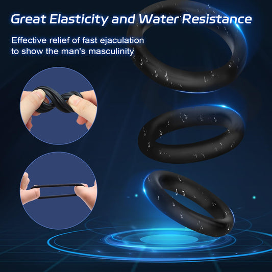 KO-Stretchy Silicone Male Circle Extension Ring Band Kit Restraints Rings for Men Couples Beginners (3 PCS)