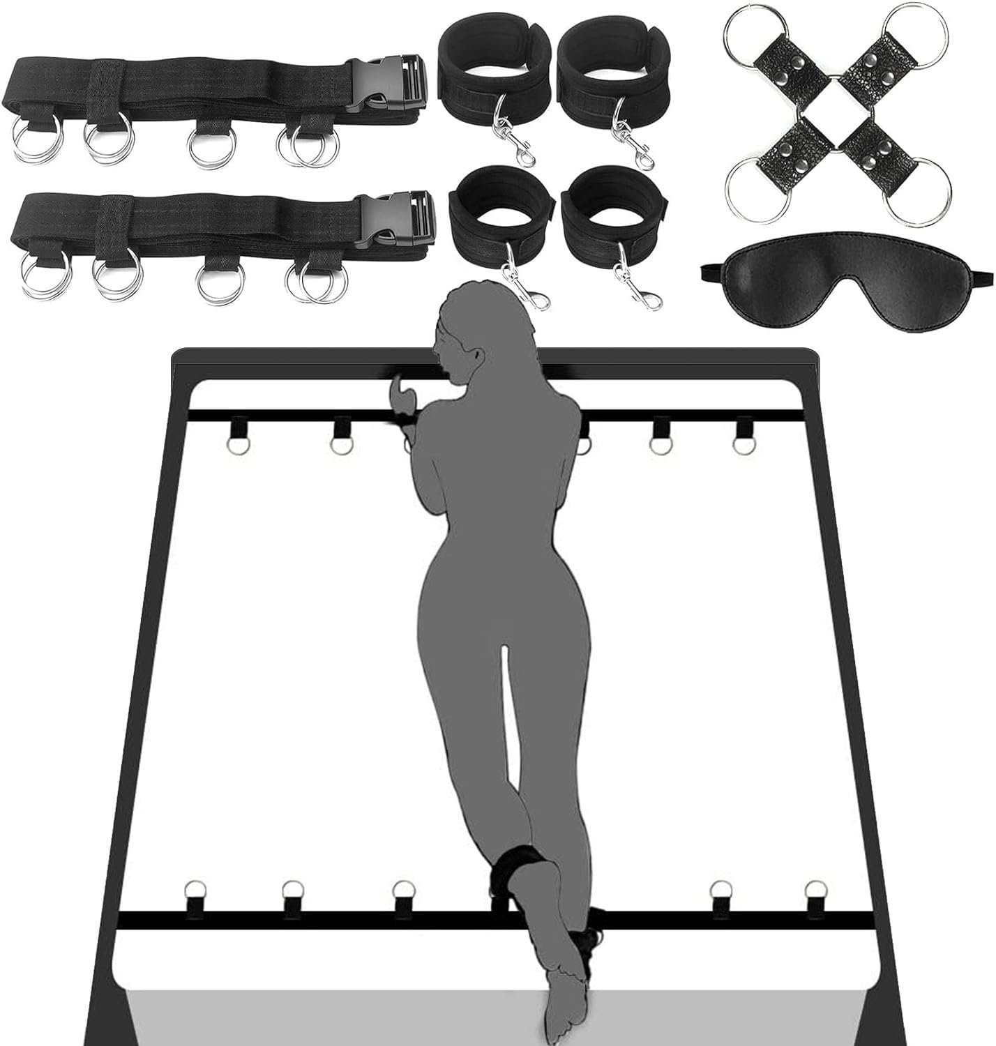 Bed Restraints Sex Set for Couples, Sex Restraints Under Mattress Restraining Sex Handcuffs Games for SM Play BDSM Bondage Kits Hogtie Blindfold Rope for Women Couples Bedroom Toys Adult Play