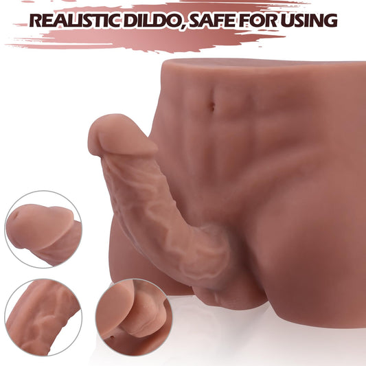 8LB Male Torso Sex Doll with Flexible Dildo Realistic Sex Huge Cock, Men Sex Dolls for Women Tight Anal Hole Men's Penis Huge Dildos for Female Masturbation, Unisex Masturbator Sex Toy for Women Gay Couple Brown