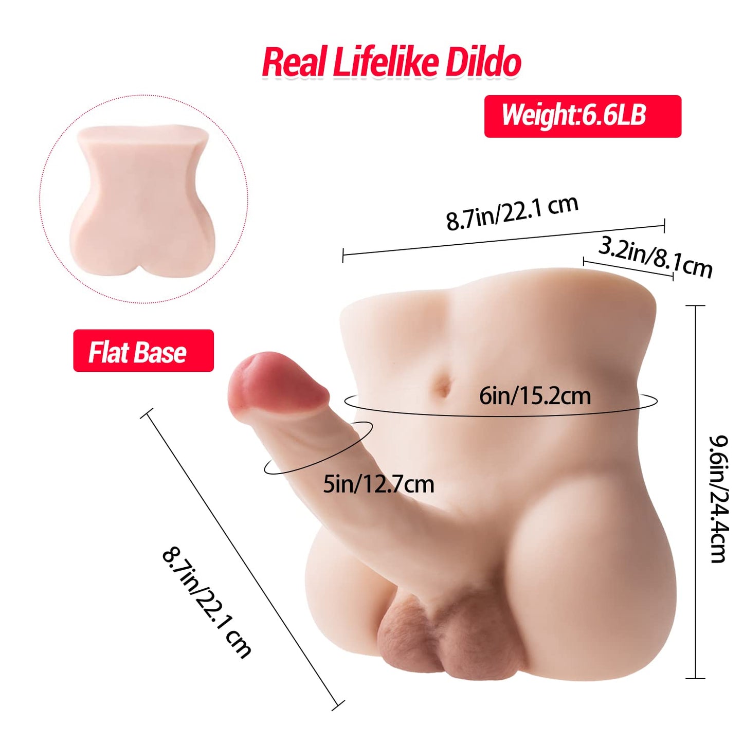 Sex Torso Doll with 8.7inch Flexible Realistic Dildo for Women Masturbation, Men Sex Dolls for Women Tight Anal Hole Sex Huge Cock for Female, Unisex Masturbator Sex Toy for Women Gay Couple 6.6LB