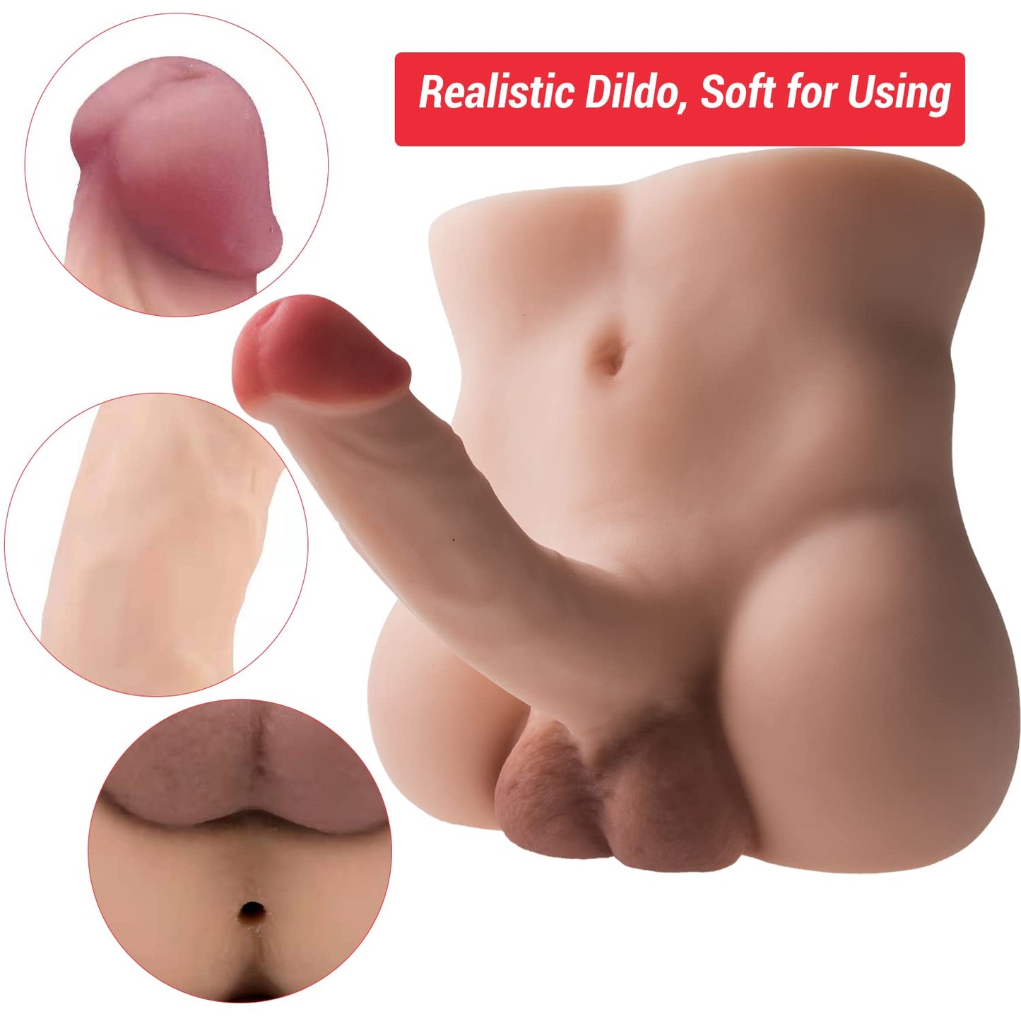 Sex Torso Doll with 8.7inch Flexible Realistic Dildo for Women Masturbation, Men Sex Dolls for Women Tight Anal Hole Sex Huge Cock for Female, Unisex Masturbator Sex Toy for Women Gay Couple 6.6LB