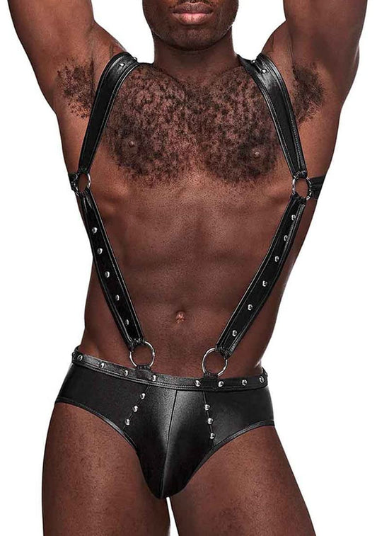 Male Power '=Fetish Uranus Nylon Spandex Moonshine Harness Brief Black L/XL