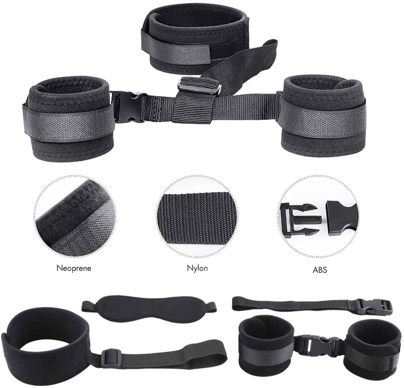 BDSM Bondage Kit Adult Restraints Sex Toys, Neck to Wrist Adjustable Bondage Gear & Accessories, Behind Back Handcuffs Collar with Blindfold Bed Straps Restraints Sex Ropes for Couples