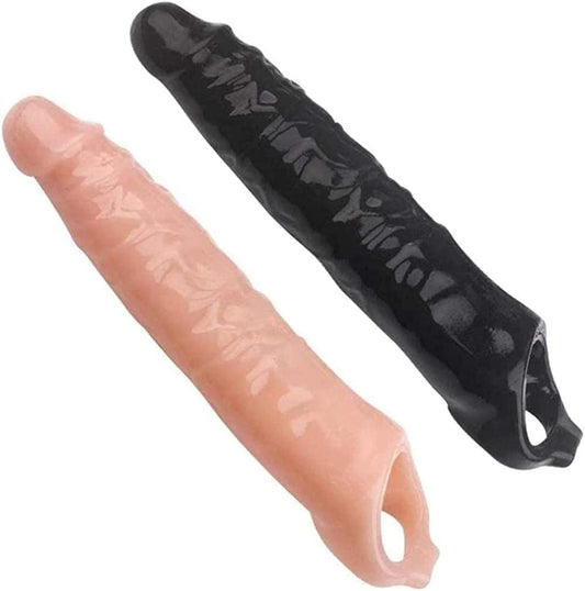 Soft Realistic Penis Sleeve Reusable Penis Cuffs Large Penis Extender Condom Cock Extension Male Dildo Penis Sleeve Enhancer for Enlargement Time Delay (Color : Flesh, Size : 28cm)