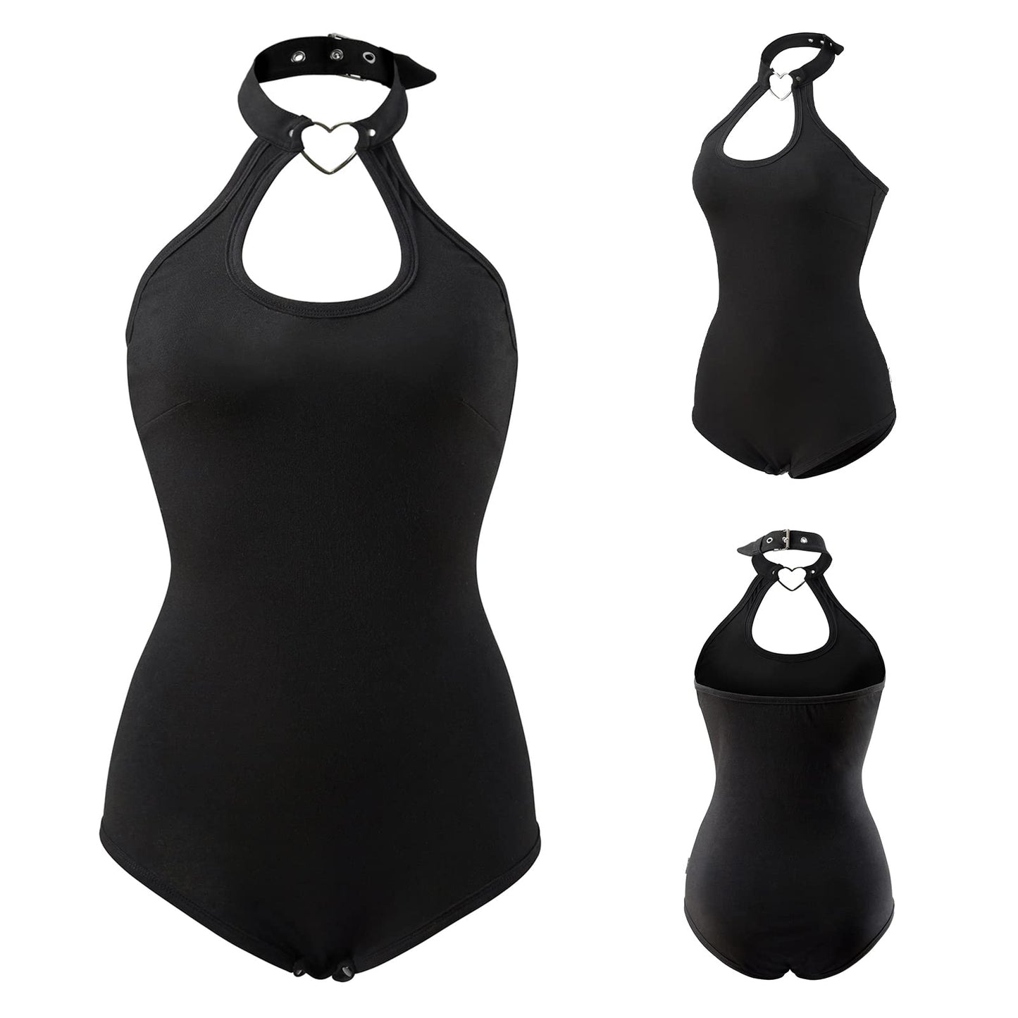 Littleforbig Cotton Romper Heartbreaker Collared Onesie Bodysuit 3XL Black