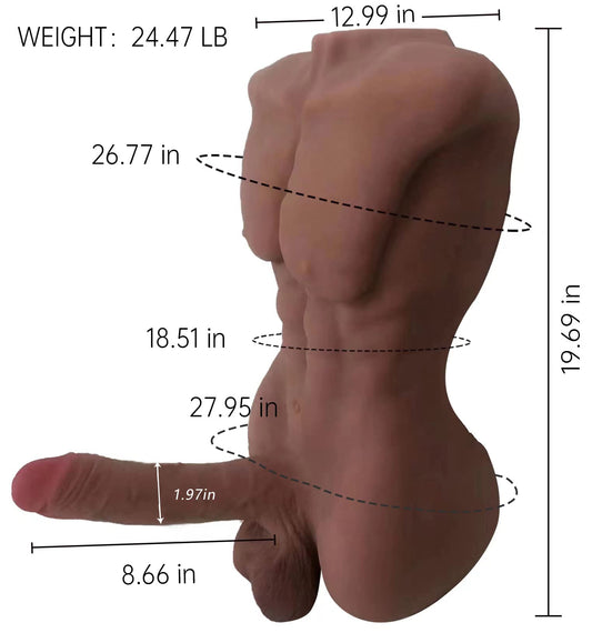 MoiDol 24.48 lb Male Sex Doll for Women with Realistic 1.97IN Diameter of Dildo Sex Toys,Male Torso Penis Love Doll with Tight Anal Sex for Female Masturbation Threesome Couple Sex Fun Unisex Toys Brown Skin Tone