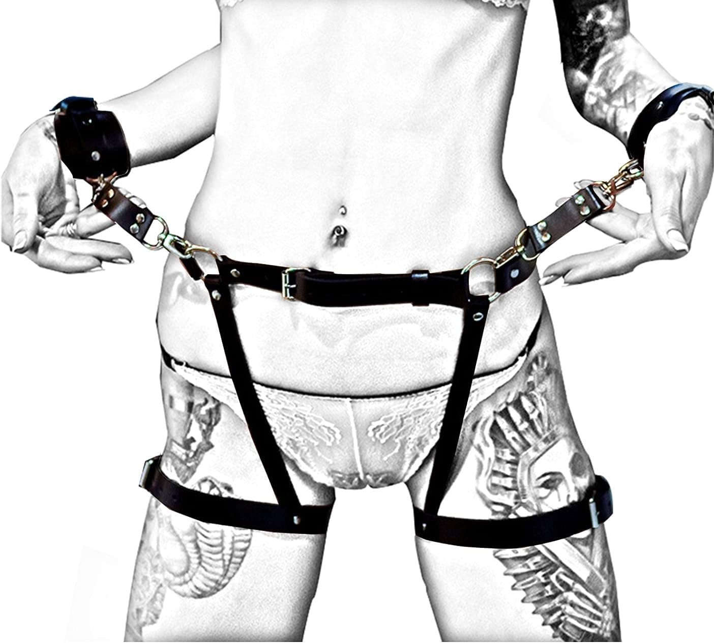 MFMYEE BDSM Cortex Set Handcuffs Sex Toy Toys Bondage Fetish Leather Handcuffs Harness Gay Leather Tights Bondage BDSM Kit Bondage Adjustable