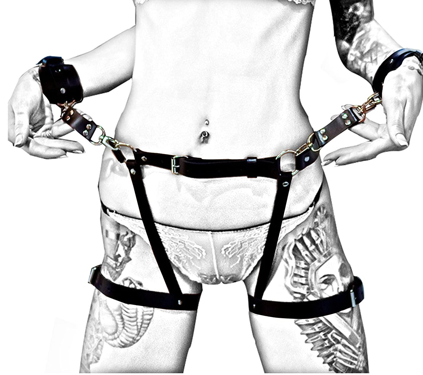 MFMYEE BDSM Cortex Set Handcuffs Sex Toy Toys Bondage Fetish Leather Handcuffs Harness Gay Leather Tights Bondage BDSM Kit Bondage Adjustable