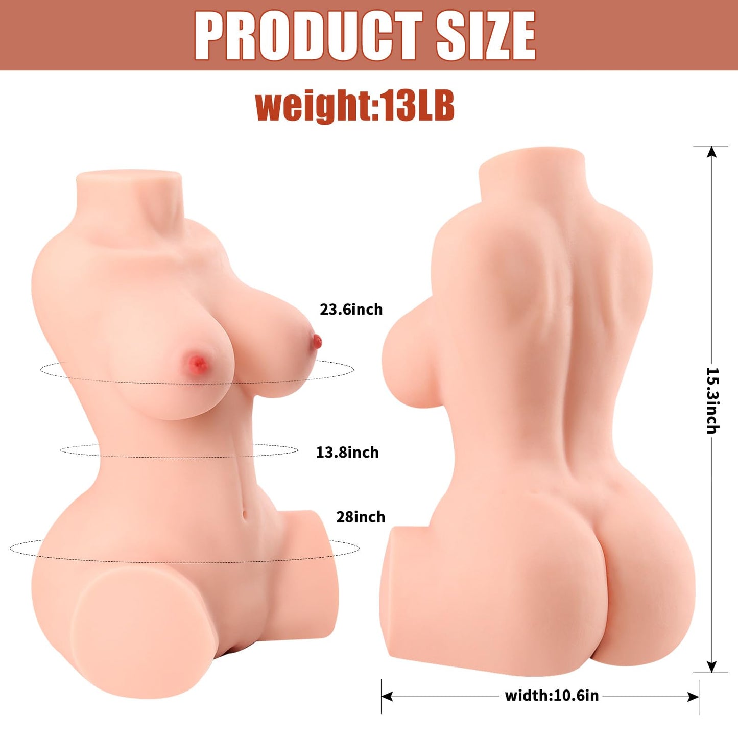 Sex Doll Male Masturbator with Realistic Boobs Vagina and Anal, 3 in 1 Torso Love Doll Pocket Pussy Doll with Built-in Spine 13LB Pussy Ass Adult Sex Toys for Men Pleasure Male Orgasm (13 LB Flesh)…