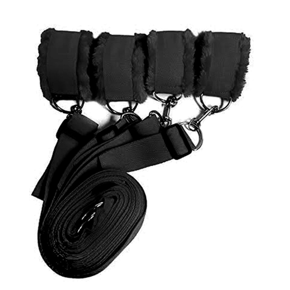 Under Bed Restraints for Sex Wrist Ankle Cuffs with adjustable straps (Furry) - Black by HappyNHealthy