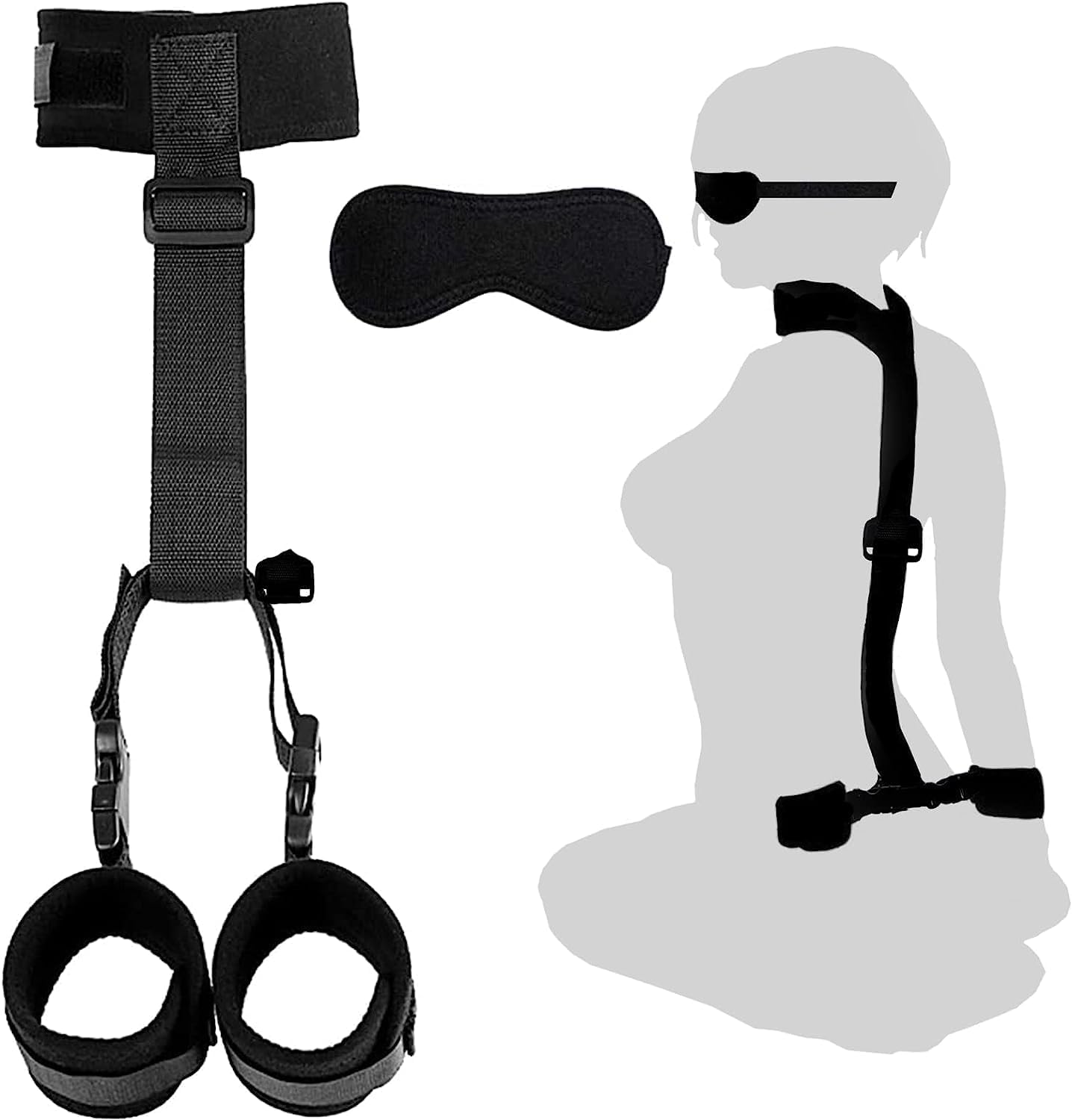 BDSM Bondage Kit Adult Restraints Sex Toys, Neck to Wrist Adjustable Bondage Gear & Accessories, Behind Back Handcuffs Collar with Blindfold Bed Straps Restraints Sex Ropes for Couples