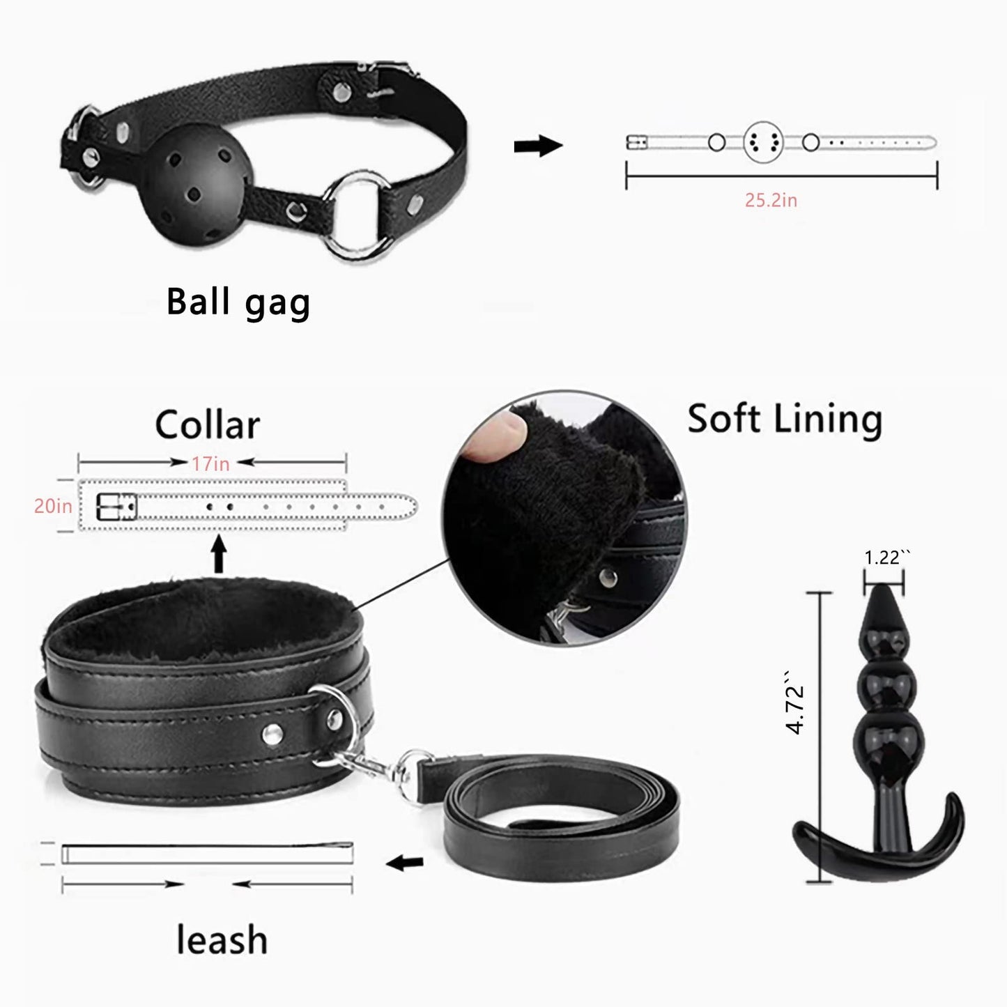 LEQC BDSM Restraints Sex Toys 15pc Bondage Restraints Set Fetish Bed Restraints Kits for Beginners Light SM Adult Games Safe BDSM Cuffs Nipple Clamps Flogger Ball Gag Blindfold Rope Black Cosplay