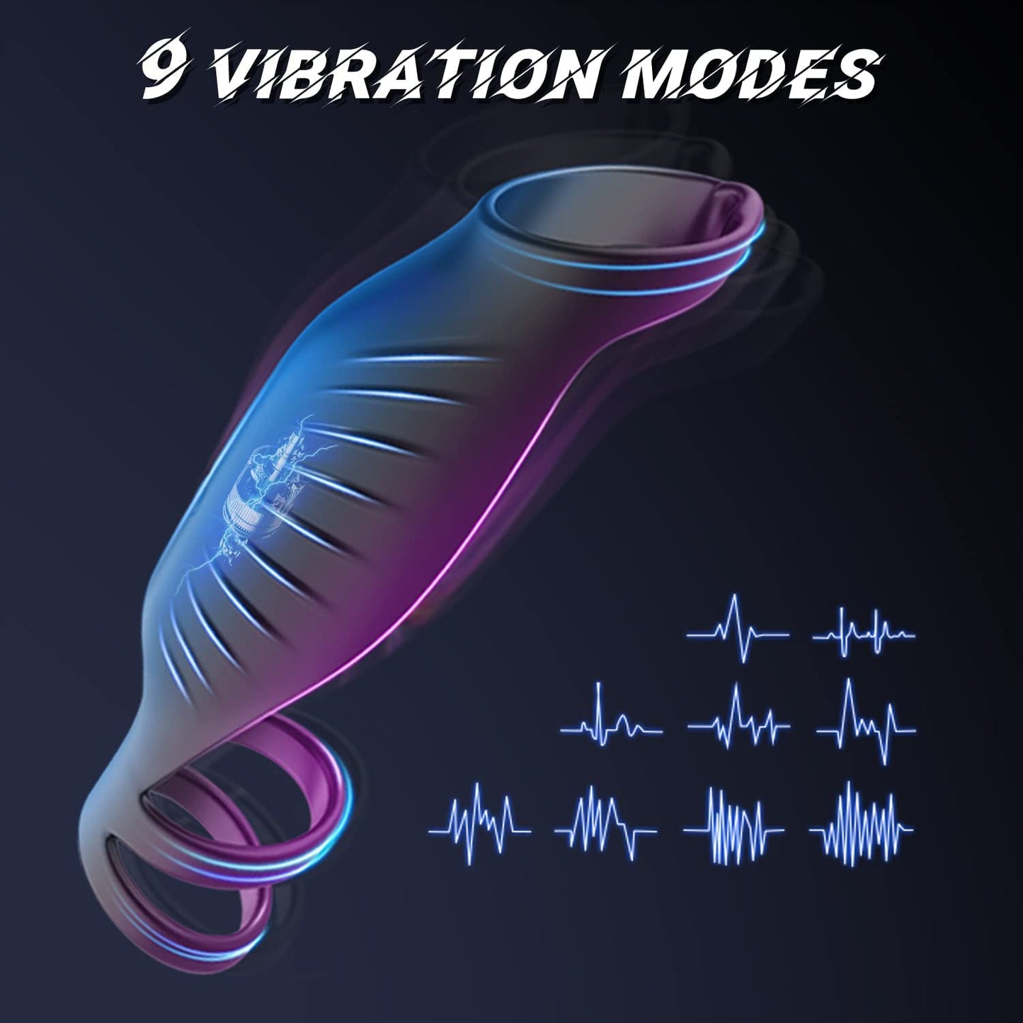 Maries Vibrating Triple Cock Ring, Stretchy Penis Ring Couple Vibrator with 9 Vibration Modes Sleeve Extender, Rechargeable Waterproof Adult Sex Toys for Men Couples, black