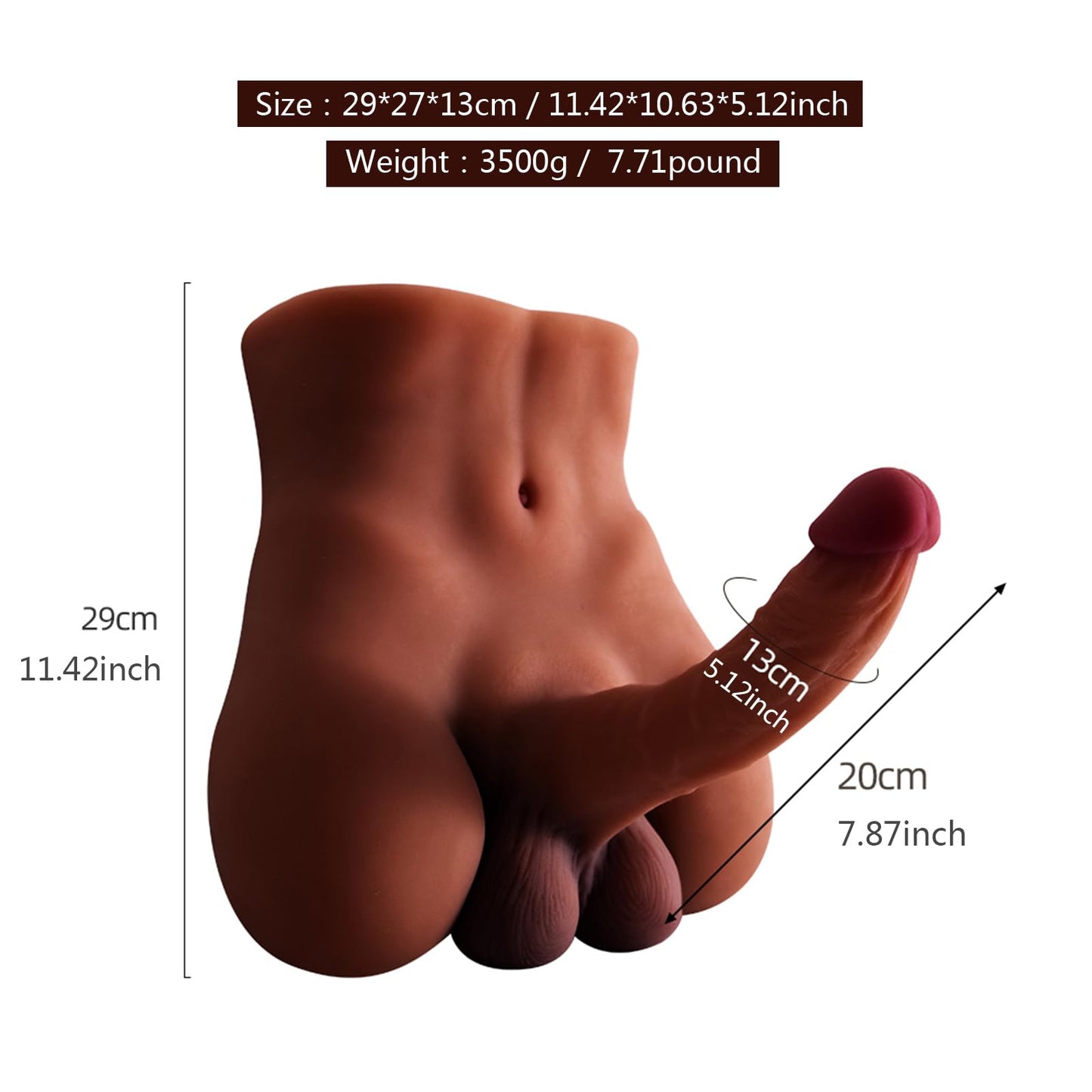 7.7LB Sex Doll, Male Torso Sex Doll for Women Masturbation, Unisex Masturbator for Gay Lesbian, Adult Sex Toy with 7.87”Big Dildo and Tight Anus Huge Dildo Male Sex Toys Pocket Pussy