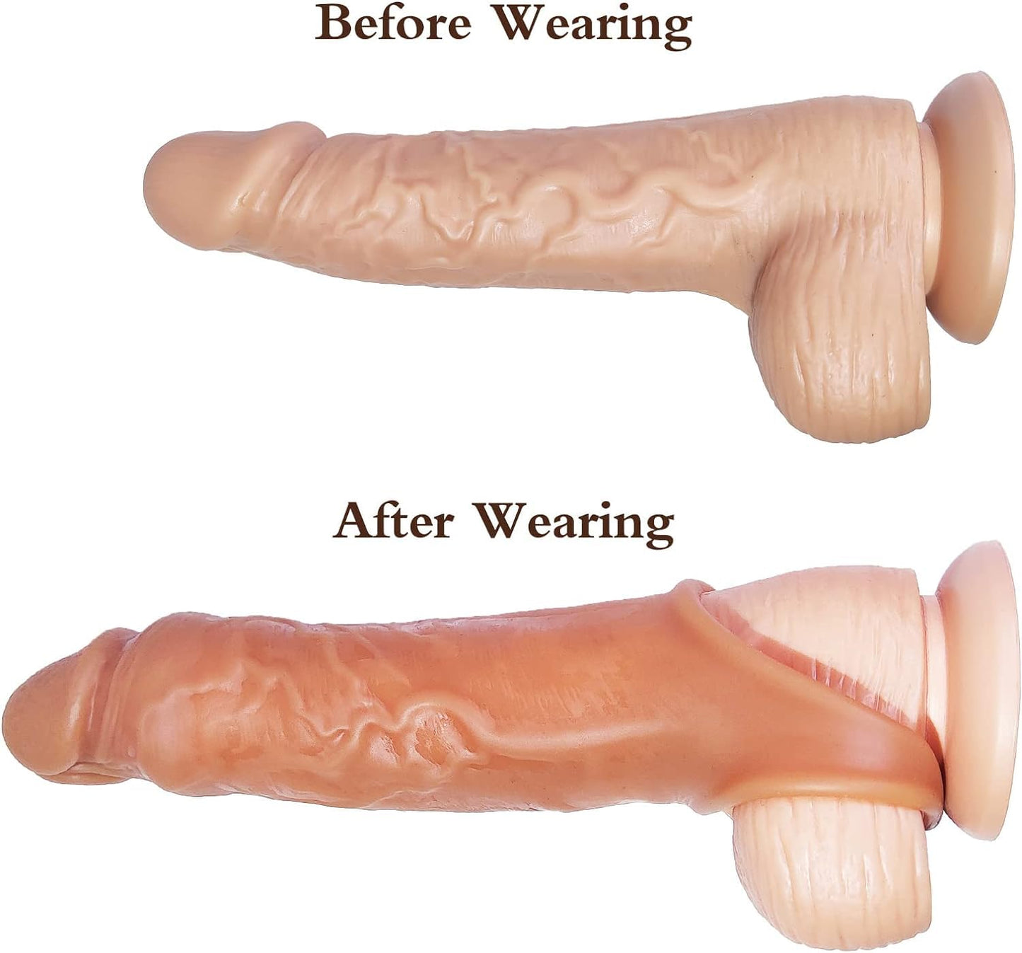 Liquid Silicone Penis Sleeve Extender Sex Toy, Reusable Real Textured Super Stretchy Penis Cock Enlarger,Delay Ejaculation for Men Gay Extension Brown