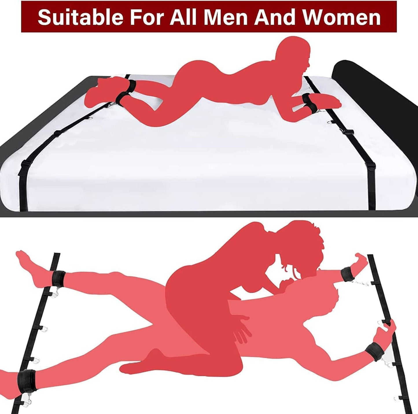 Bed Restraints Sex Set for Couples, Sex Restraints Under Mattress Restraining Sex Handcuffs Games for SM Play BDSM Bondage Kits Hogtie Blindfold Rope for Women Couples Bedroom Toys Adult Play