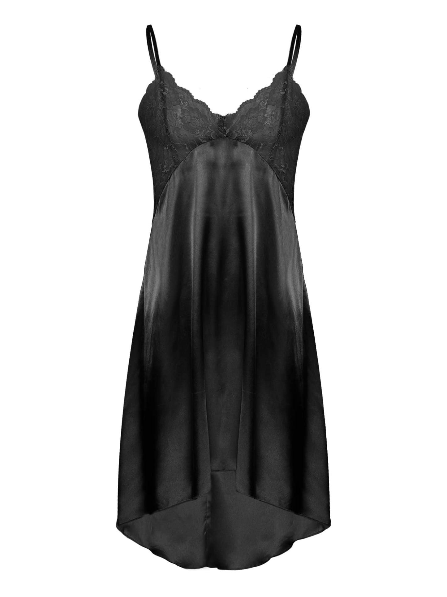 LiiYii Mens Sissy Lingerie Nightdress Crossdresser Sleepwear Lace Patchwork Satin Babydoll Dresses Black Medium