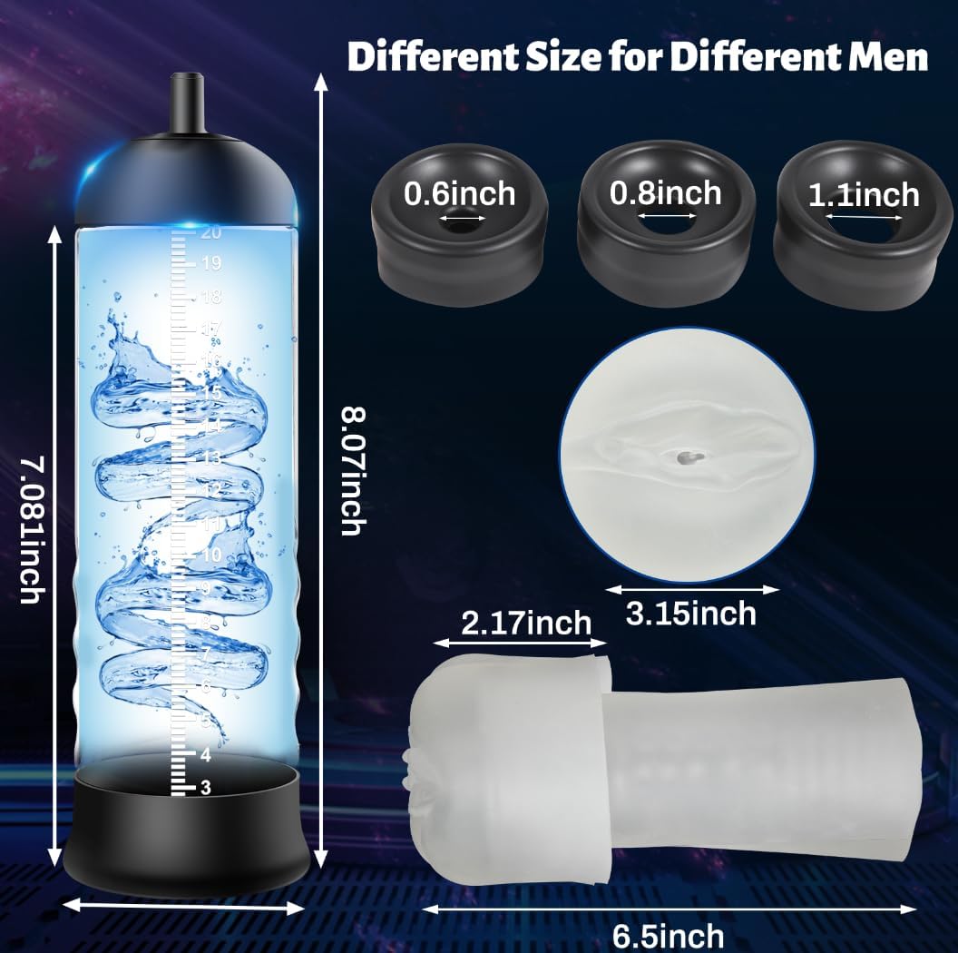 Penis Vacuum Pump Extender Male Masturbation Toy, Manual Cock Enlarger with Vagina Sleeve 3 Different Size Silicone Suction Cups, Adult Sex Toys for Men Stronger Bigger Erections for Adult Couple