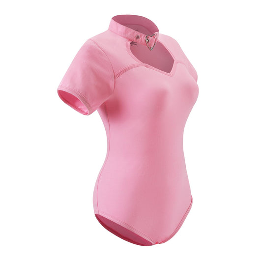 Littleforbig Cotton Button Crotch Romper Onesie Pajamas Bodysuit - Collared Pink S