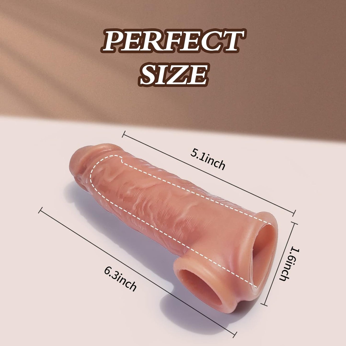 Liquid Silicone Penis Sleeve Extender Sex Toy, Reusable Real Textured Super Stretchy Penis Cock Enlarger,Delay Ejaculation for Men Gay Extension Brown