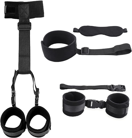 BDSM Bondage Kit Adult Restraints Sex Toys, Neck to Wrist Adjustable Bondage Gear & Accessories, Behind Back Handcuffs Collar with Blindfold Bed Straps Restraints Sex Ropes for Couples