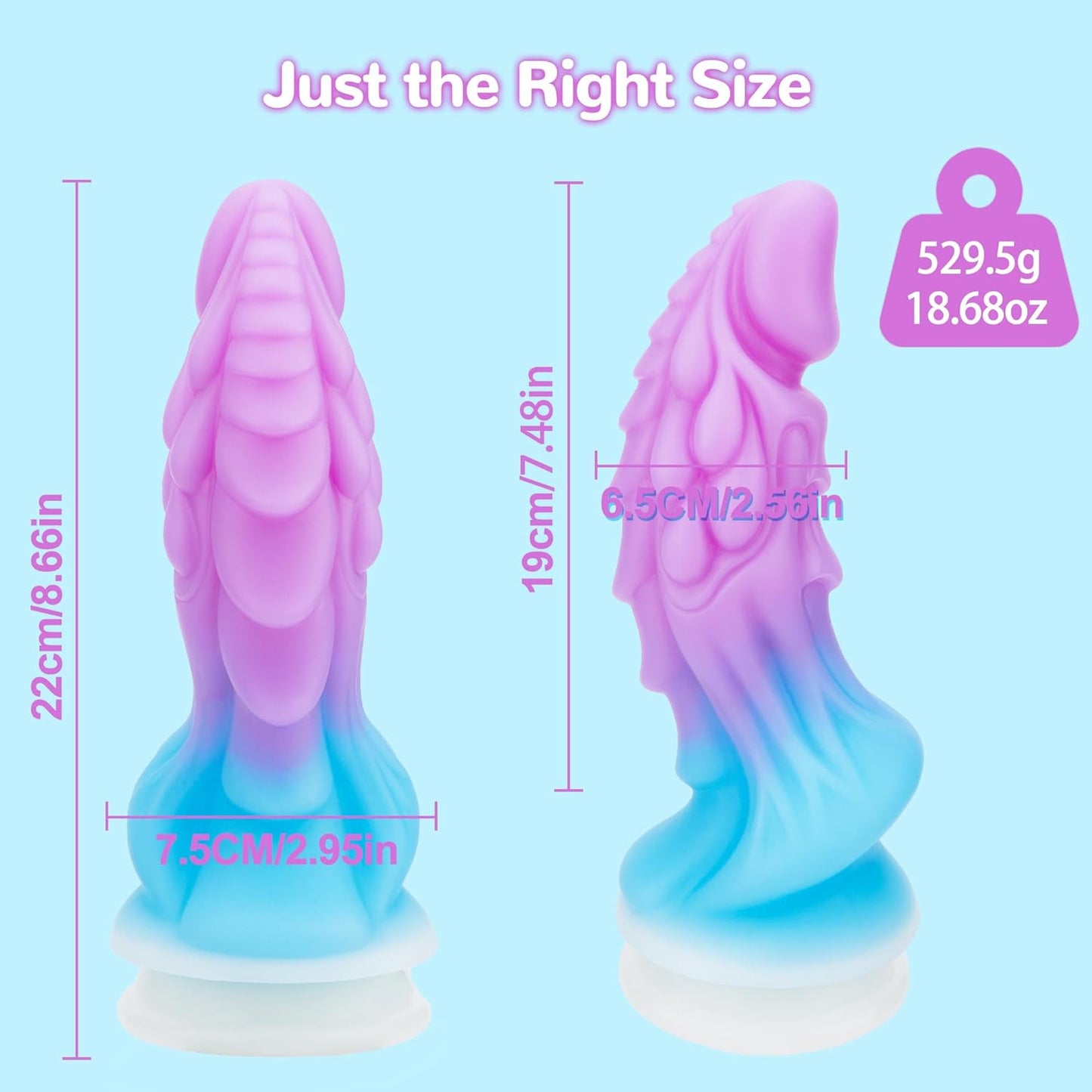 8.66 Inch Luminous Dragon Dildo with Strong Suction Cup for Hands-Free Play, Huge Monster Liquid Silicone Anal Plug Prostate Massager Adult Sex Toys for Men & Women