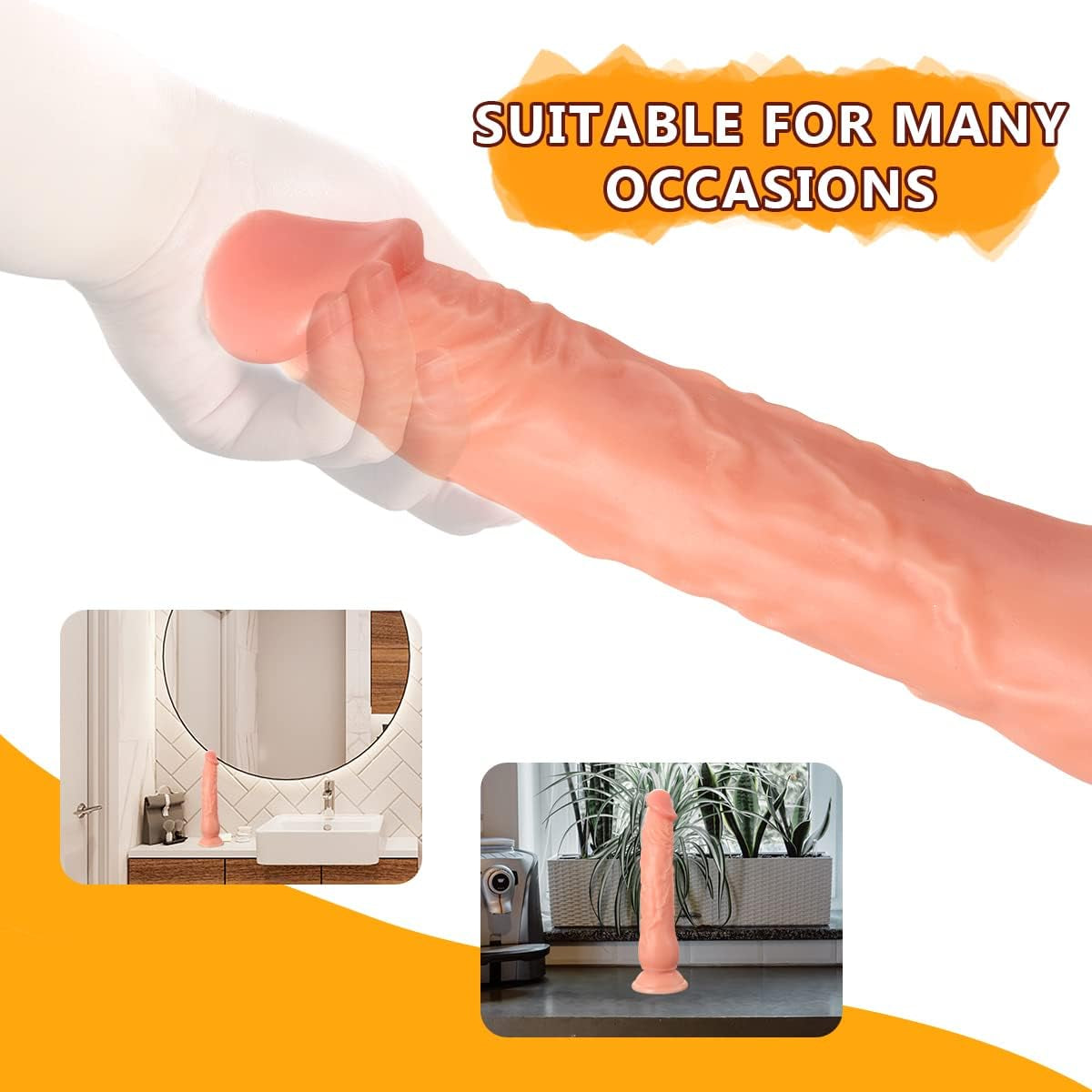 9 Inch Realistic Dildo, Body-Safe Material Lifelike Huge Penis with Strong Suction Cup for Hands-Free Play, Flexible Cock with Curved Shaft and Balls for Vaginal G-Spot and Anal Play