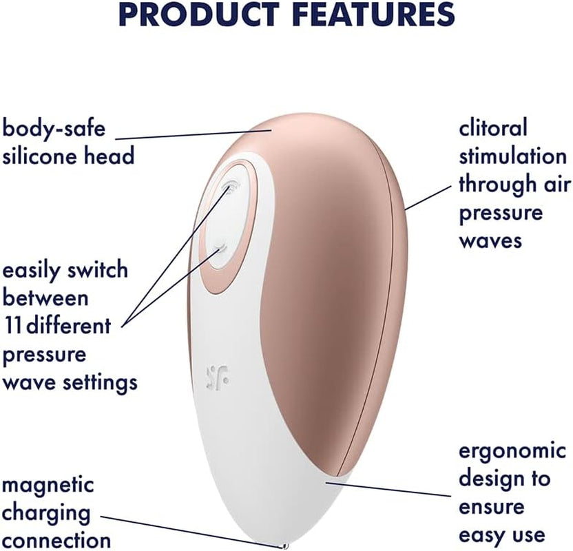Deluxe | Air-Pulse Clitoris Stimulator | Non-Contact Clitoral Sucking Pressure-Wave Technology | Waterproof (IPX7) | Rechargeable Battery | Skin-Friendly Silicone