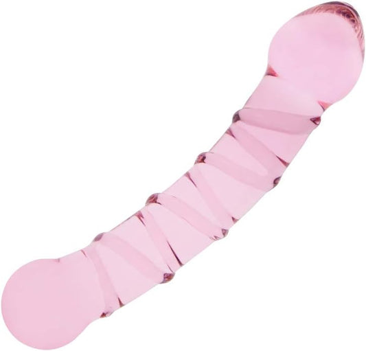 Glass Pleasure Wand, Crystal Double-Ended Dildo Penis with Raised Swirl Texture Mushroom Tip, Anal Butt Plug for G-Spot Stimulation