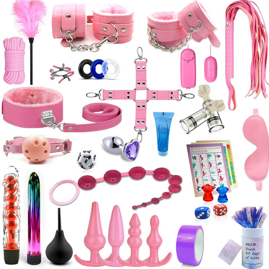 Sex Bondage Toys Kit for Couples 33PCS BDSM Toys Kit Sex Bondage Restraint Sets with Handcuffs and Anal Toys Kit,Fetish Couples Sex Toys,Sex Games Couples Card Games for Two Adult