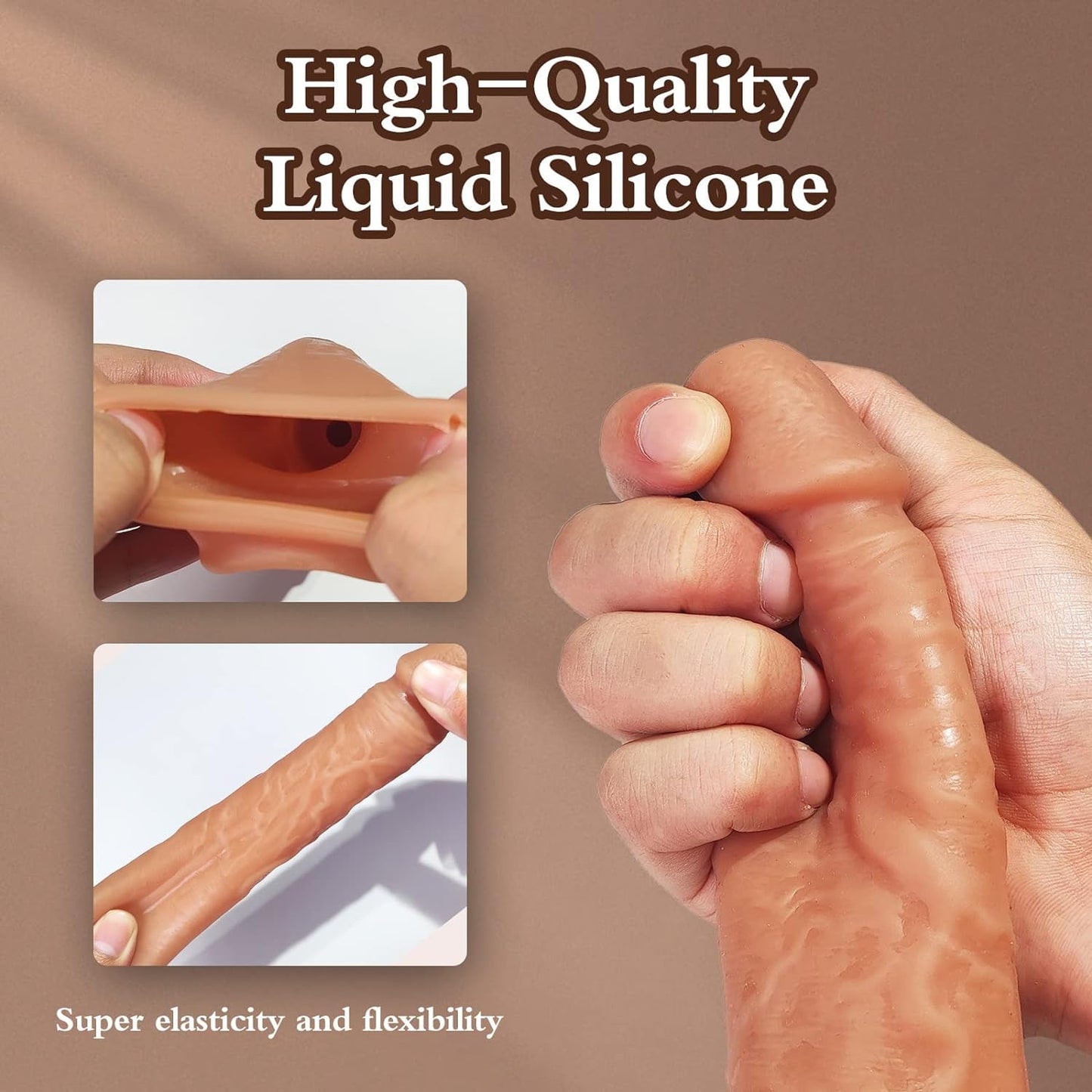 Liquid Silicone Penis Sleeve Extender Sex Toy, Reusable Real Textured Super Stretchy Penis Cock Enlarger,Delay Ejaculation for Men Gay Extension Brown