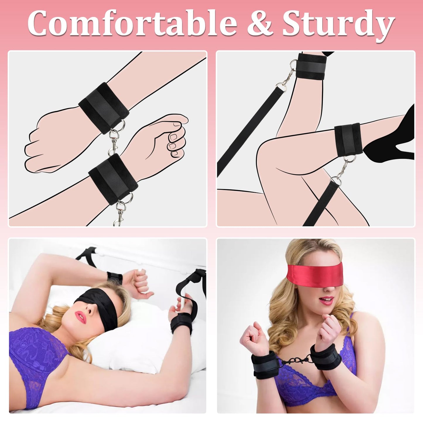 Sex Restraints Bondage Kit Couple Sex Toys, 7pcs Wrist To Ankle Bondage Cuffs Bed Door Bondage Sets Restraints Kit Sexual Tools, BDSM Kit Sex Straps Bondage Gear & Sex Accessories for Adults & Couples