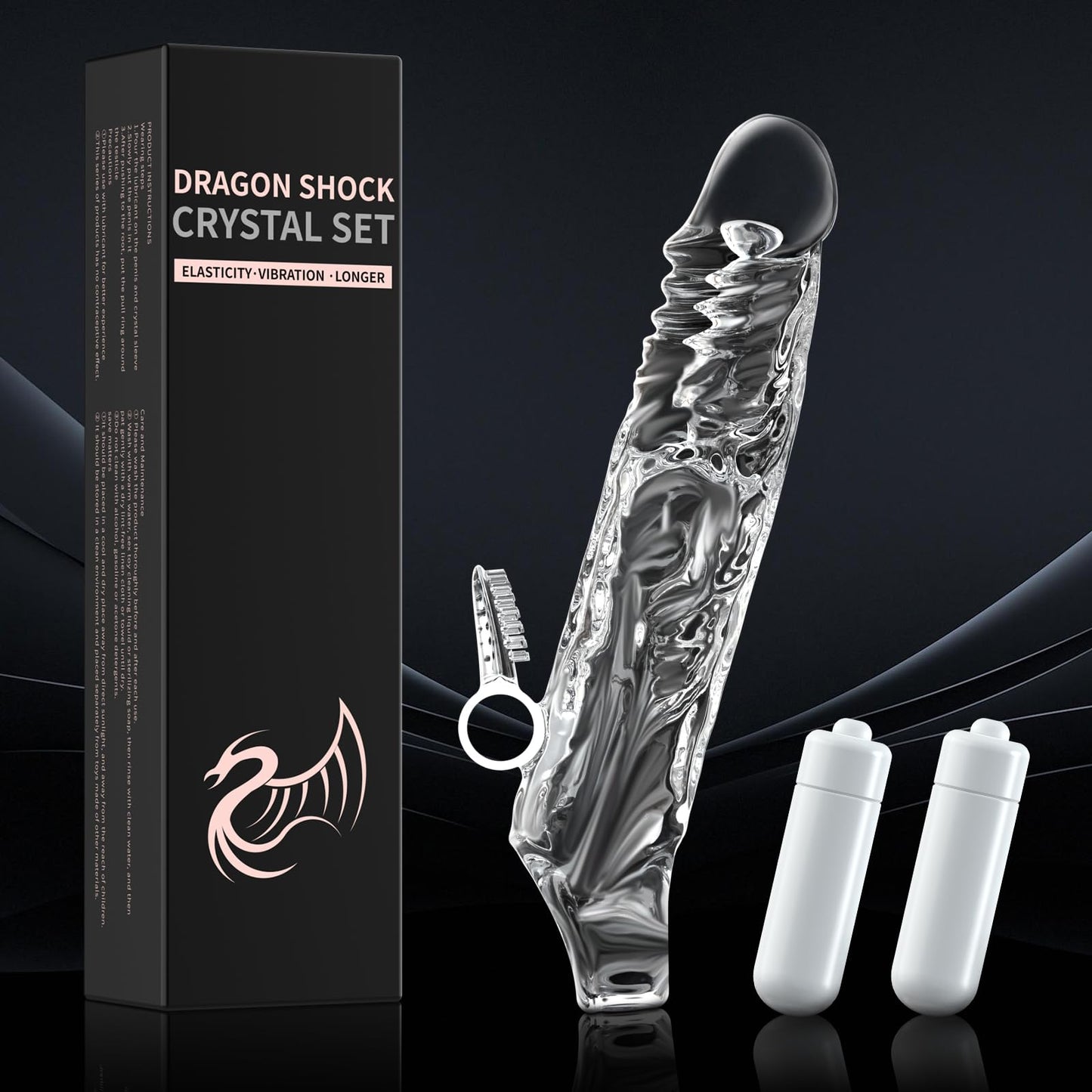 Vibrating Penis Sleeve Sex Toys - 3.5 inch Clear Penis Extender with Two Bullets, Realistic Penis Enlarger with Cock Ring, Reusable Penis Extension with Clitoral Stimulator, Male Sex Toy for Adult Men