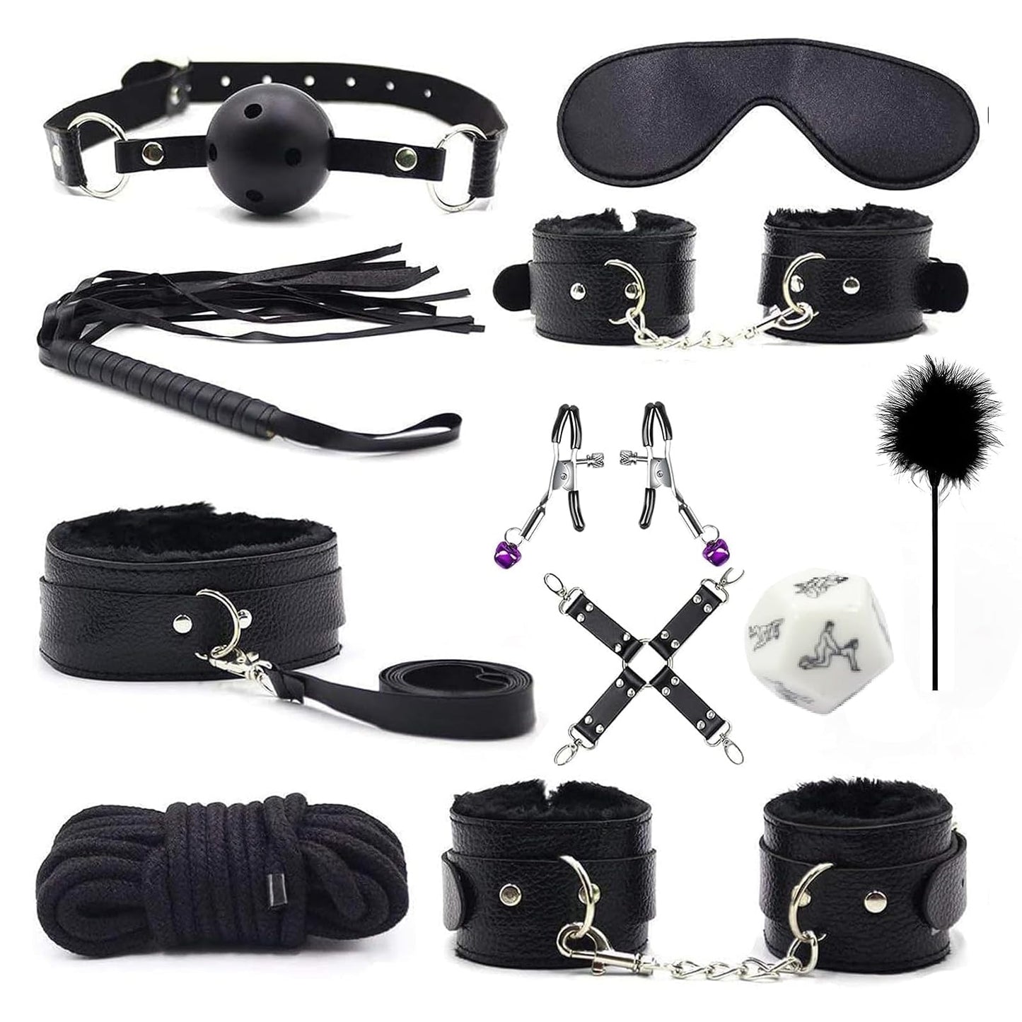 Sex Bondage 11 Pcs BDSM Leather Bondage Sets Restraint Kits Adult Sex Toys for Women and Couples Foreplay,Hand Cuffs Ankle Cuff Bondage Collection & Blindfold & Tickler Included