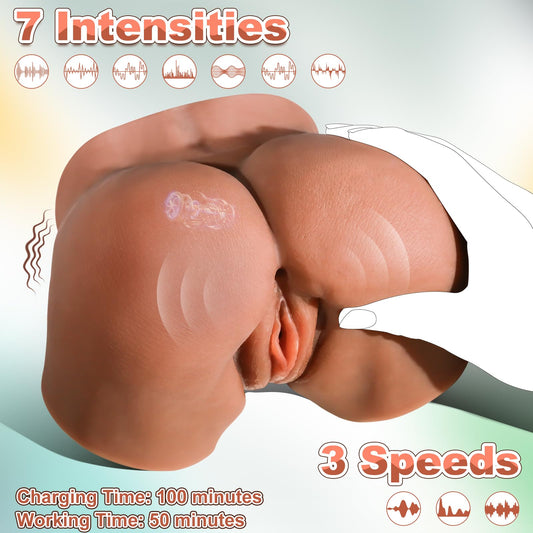 Male Sex Toys Vibrating Sex Dolls - 4.32lbs Realistic Pussy Ass Sex Toys for Men with 7 Intensities & 3 Speeds, Male Masturbator with Plump Butt & Dual 3D Textured Channels, Male Stroker Adult Toys