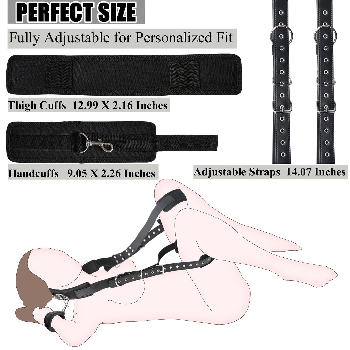 BDSM Sex Bondage Set with Handcuffs and Leg Straps Cuffs, Adjustable Wrist Thigh Restraint Ropes and Soft Tie Set, Portable SM Games Sex Toys for Couples Restraints Kit Unisex