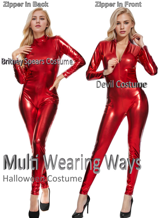 Kepblom Shiny Metallic Unitard Turtleneck Long Sleeve Footless Zentai Suit Catsuit Dancewear