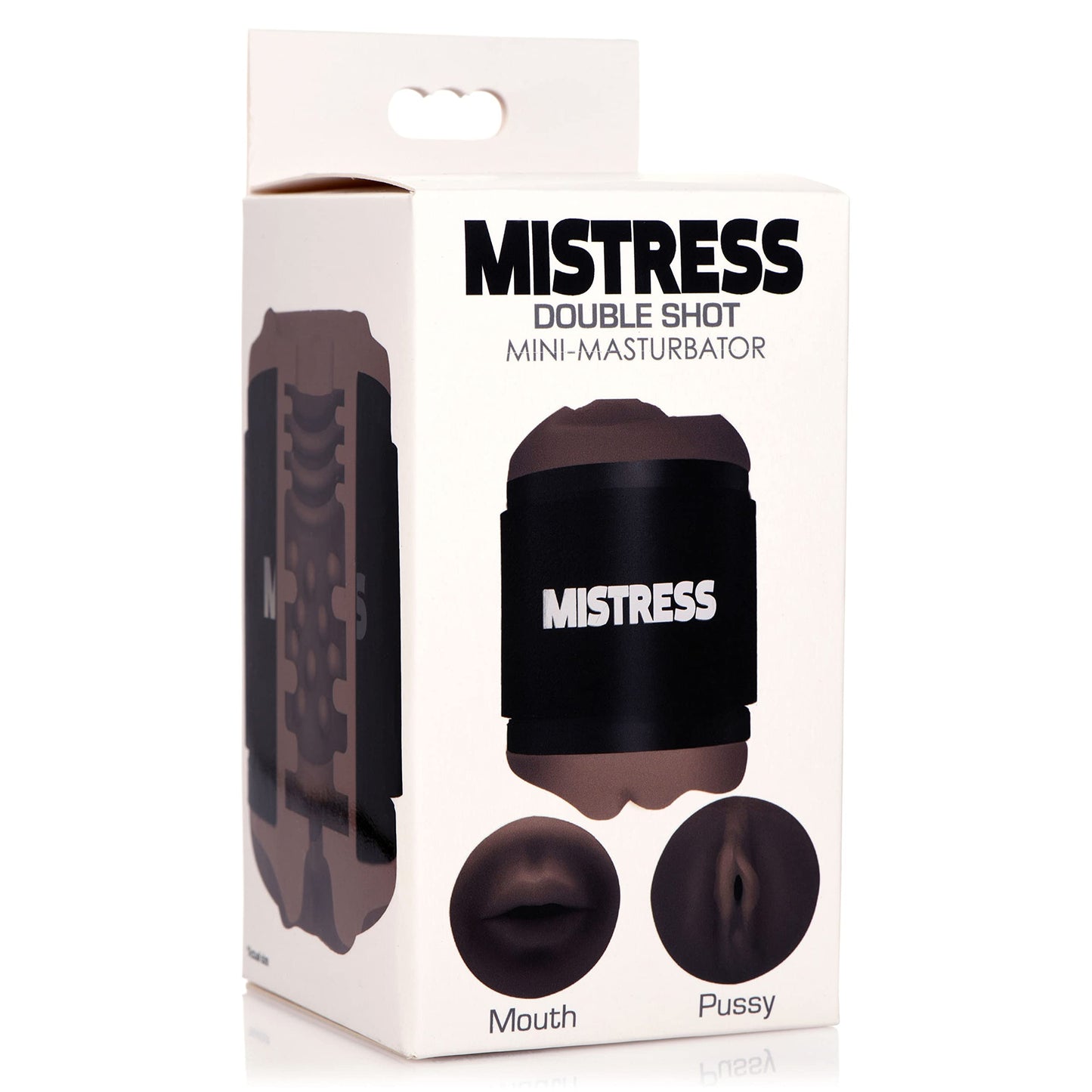 CURVE TOYS Mistress Double Shot Mouth & Pussy Stroker for Men & Couples. Textured Inner Tunnel Soft & Easy-To-Clean Mouth & Pussy Male Stroker, 3 Piece Set, Dark.