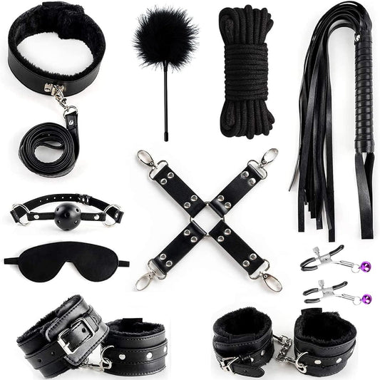 10pcs Bondage Kit,Bed Restraint BDSM Neck to Wrist Bondage Restraints Set, Adjustable Belt Soft and Comfortable Wrist and Ankle Restraints Kit, SM Toys Bondaged Kit Sexy Toys Set