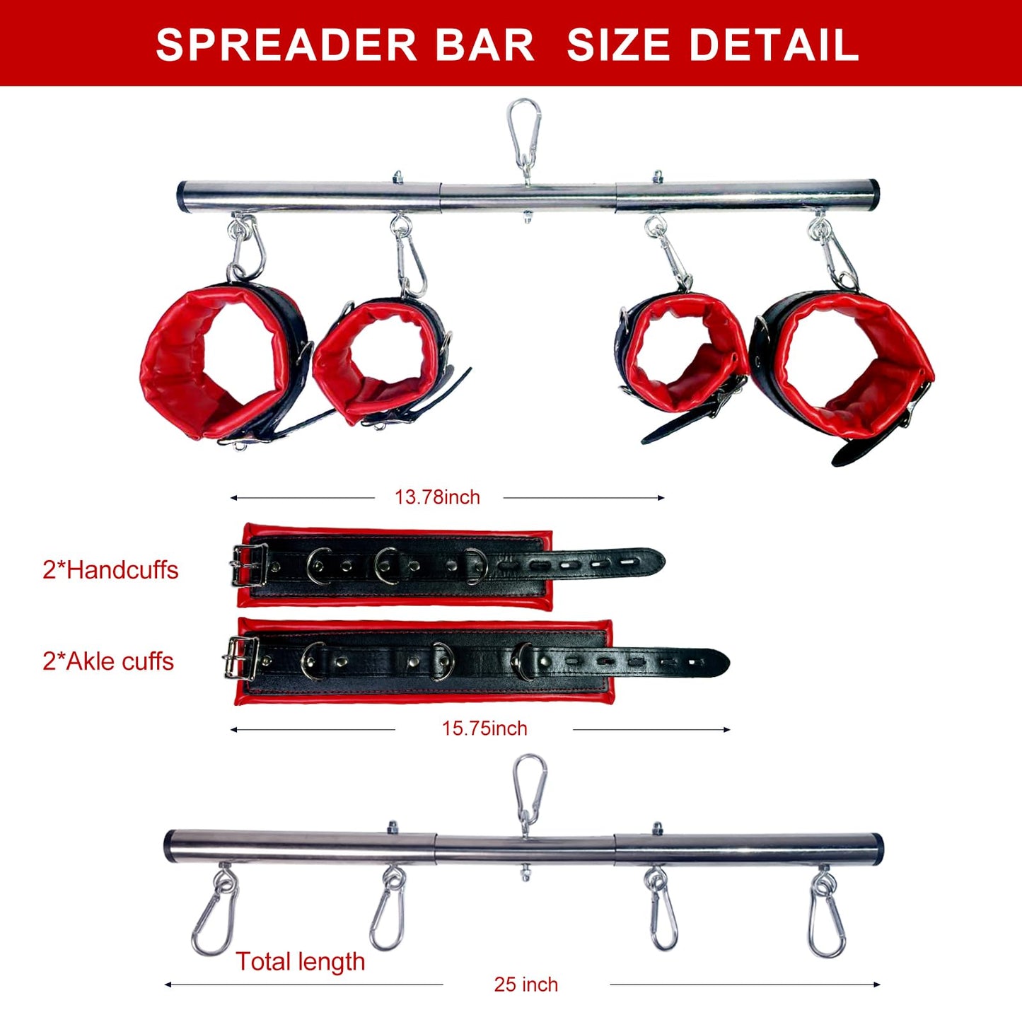 Spreader Bar Sex Toys BDSM Bondage Restraints,Sex Furniture Restraints Kit with Leather Handcuffs Ankle Cuffs for Couples Adults SM Games Sex Play Adjustable and Detachable