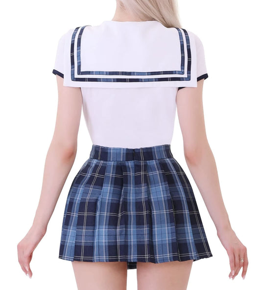 Landofgenie Women's Pajamas Set Anime Costume Onesie Cosplay JK Sailor Skirt Cross Dresser Male to Female Sissy Dark Blue