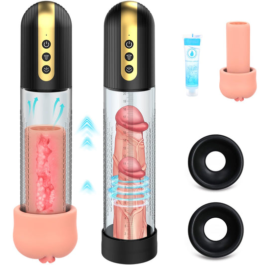 Electric Vacuum Penis Pump for Men - Cock Enlarger with Pocket Vagina & 4 Suction Intensities, High-Vacuum Air Pressure Penis Enlargement Extend Pump for Men Bigger Stronger Harder Erection